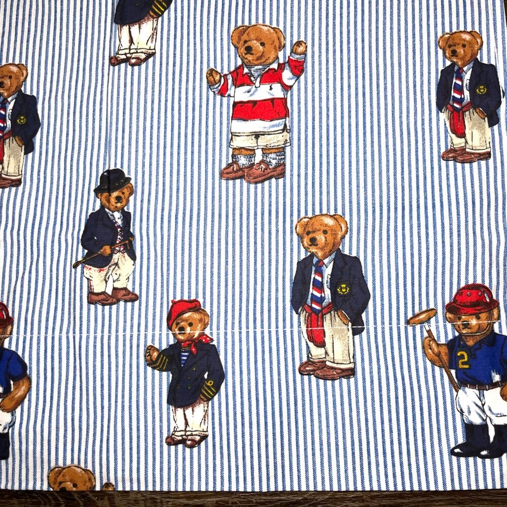 Vintage Ralph Lauren Twin Flat Sheet -Polo Teddy Bear Blue Stripes